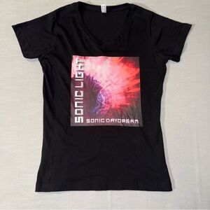 SONICFLOOD SONIC LIGHT V-NECK WOMEN'S T-SHIRT SIZE M BLACK SONIC DAYDREAM 1999